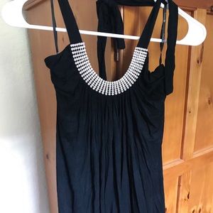 Black Flowy Dress with Diamond Collar Neck